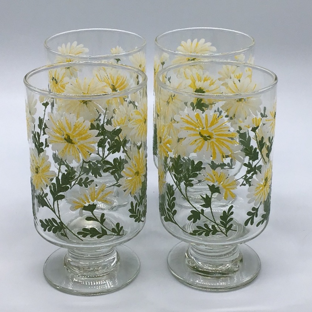 Rare Vintage Footed Libbey Daisy Glasses